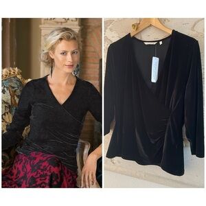 🆕Soft Surrounding Velvet Alyssa Knit Top Petite XL Black NWT